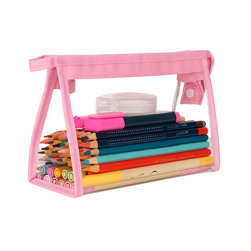 Transparent Pink Triangular Pencil Case – Minimalist Stationery